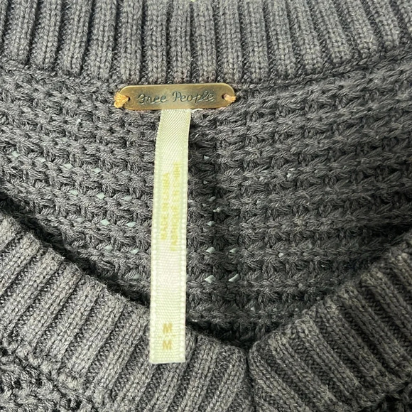Free People Moonshine Cold Shoulder Knit Charcoal Grey Sweater - Picture 3 of 8
